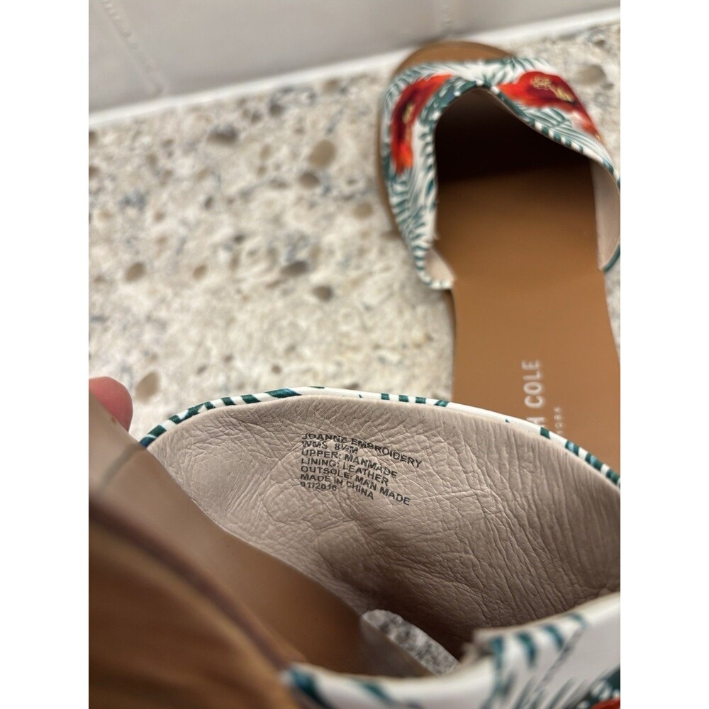 Kenneth Cole Women’s 8.5 Joanne Embroidered Slides Flats Red Palm Print Resort - Picture 6 of 8